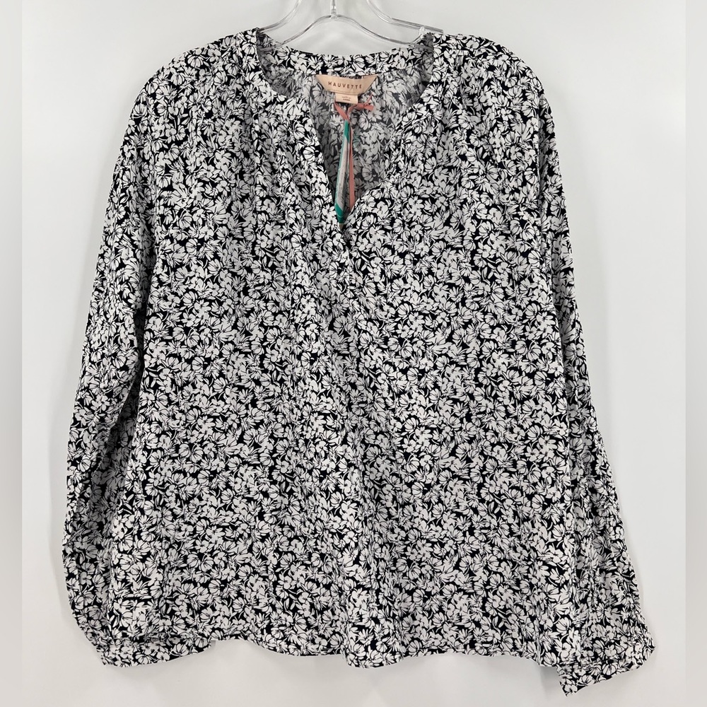 mauvette violetta printed split neck blouse new medium stitch fix